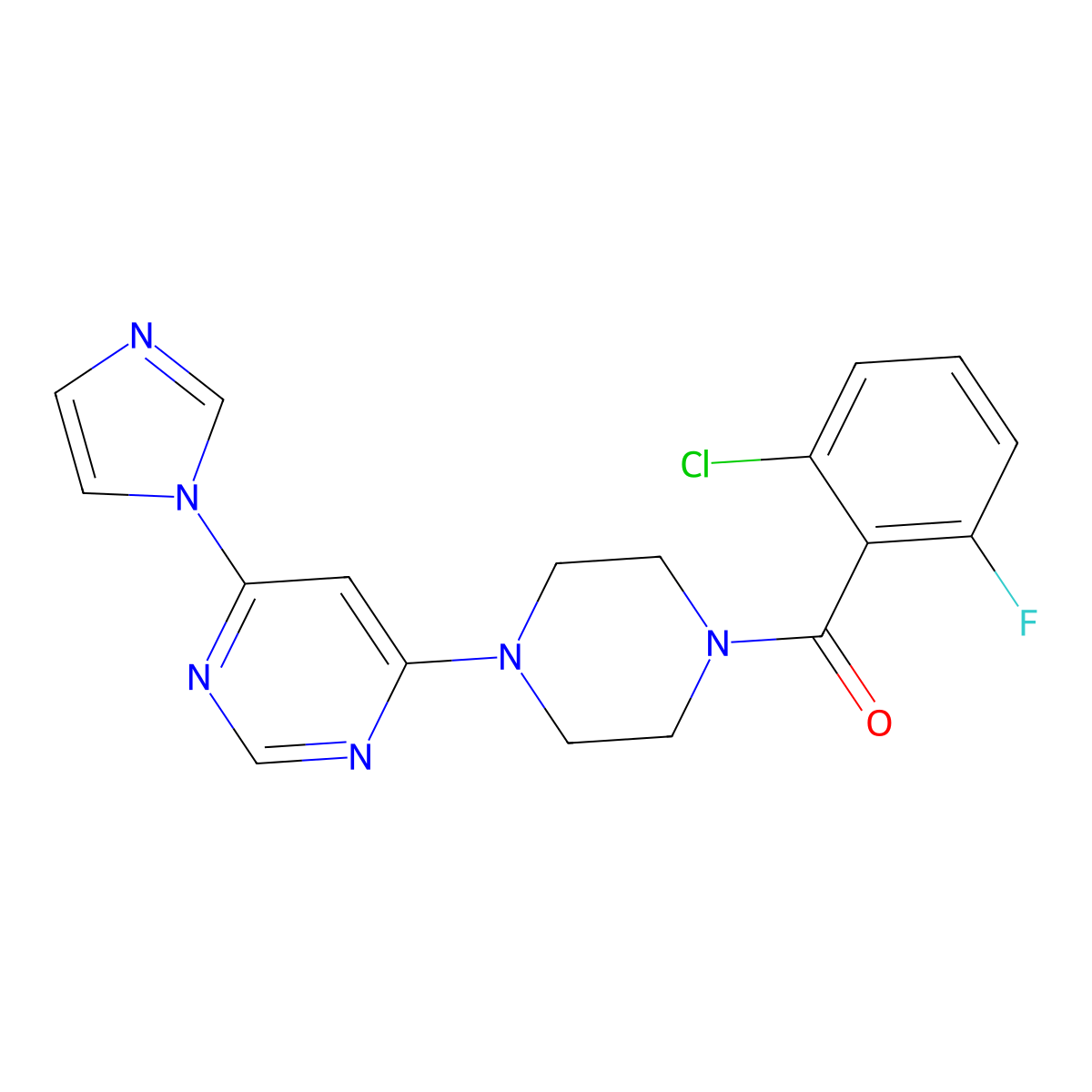 (4-(6-(1H-imidazol-1-yl)pyrimidin-4-yl)piperazin-1-yl)(2-chloro-6-fluorophenyl)methanone molecular structure, CAS 1286697-34-4