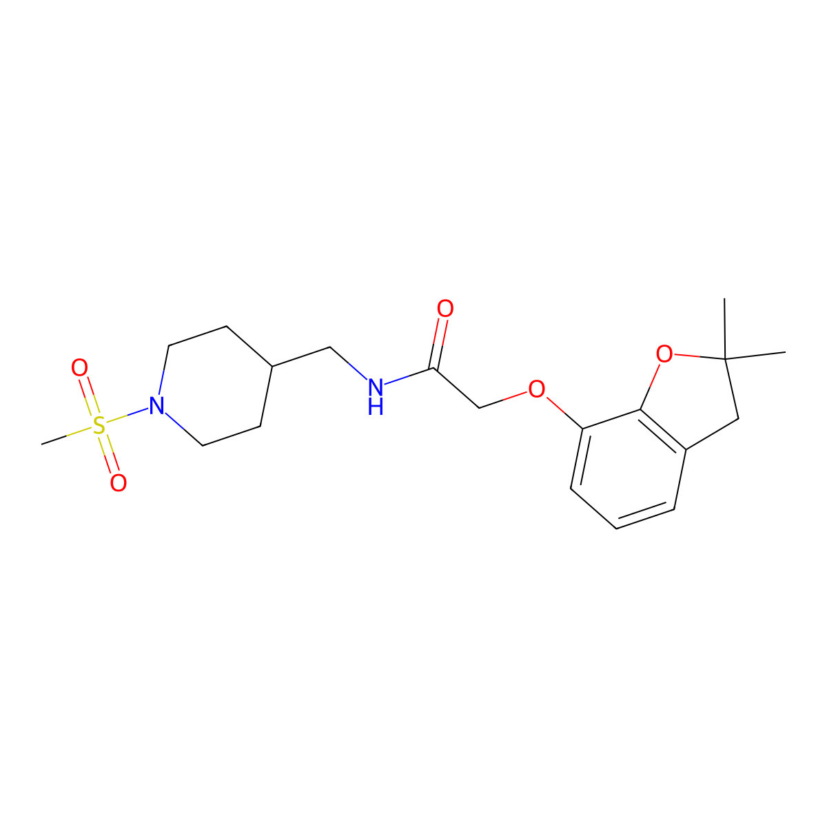 2-((2,2-dimethyl-2,3-dihydrobenzofuran-7-yl)oxy)-N-((1-(methylsulfonyl)piperidin-4-yl)methyl)acetamide molecular structure, CAS 1286697-35-5