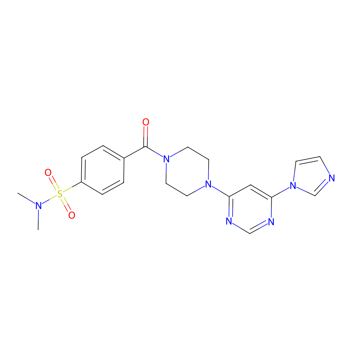 4-(4-(6-(1H-imidazol-1-yl)pyrimidin-4-yl)piperazine-1-carbonyl)-N,N-dimethylbenzenesulfonamide molecular structure, CAS 1286697-36-6