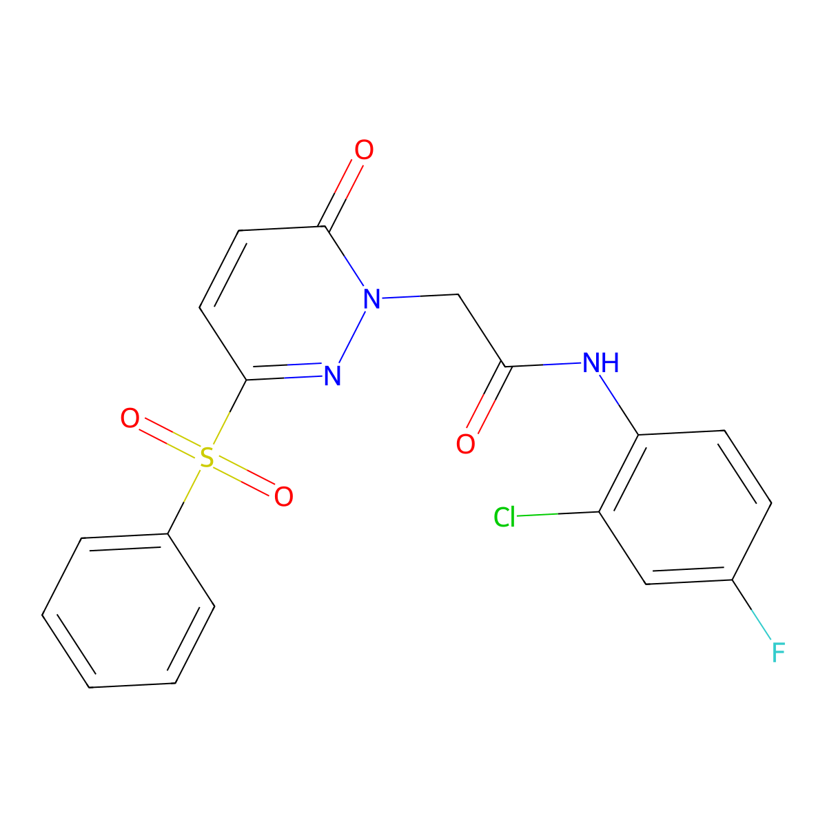 N-(2-chloro-4-fluorophenyl)-2-(6-oxo-3-(phenylsulfonyl)pyridazin-1(6H)-yl)acetamide molecular structure, CAS 1286697-37-7