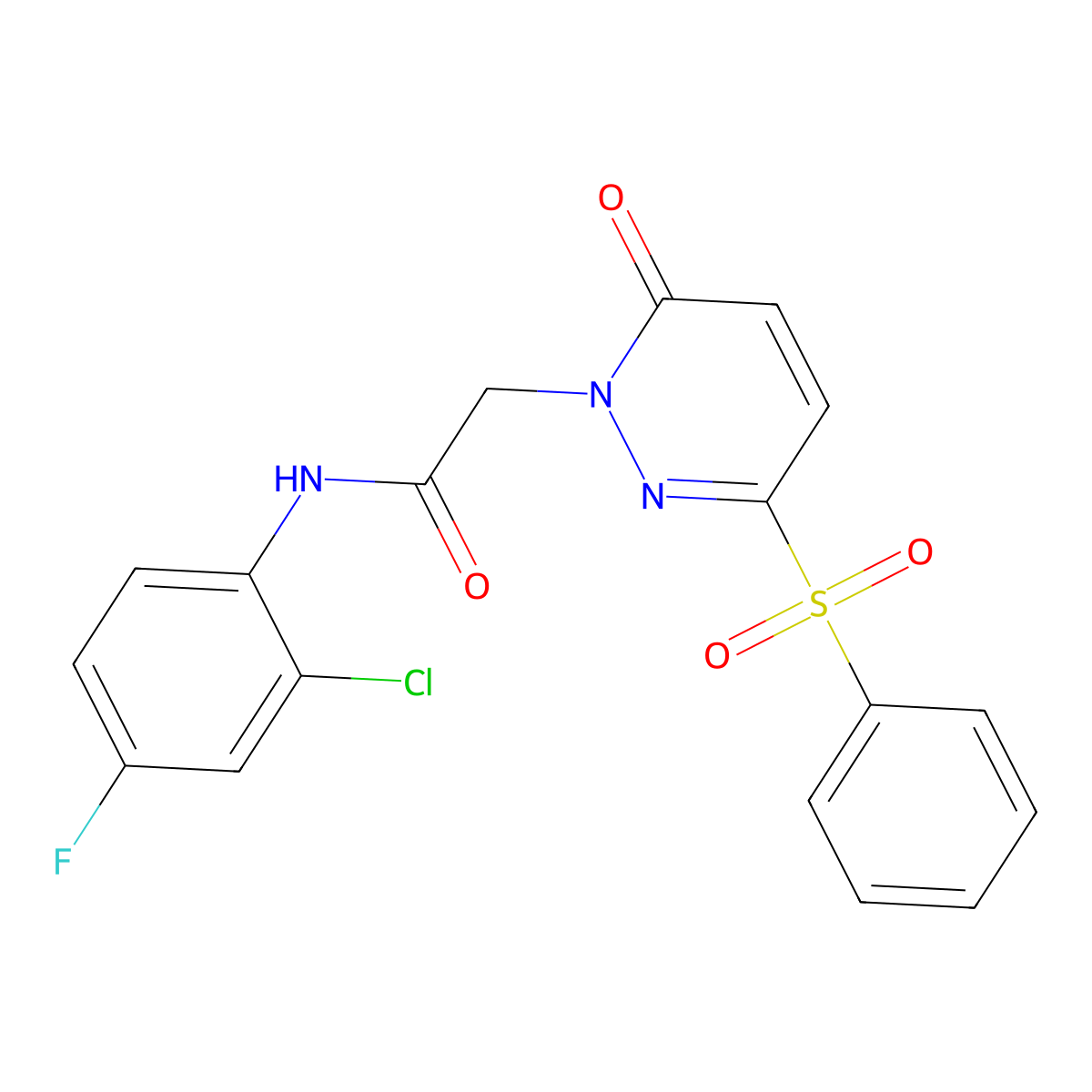 N-(2-chloro-4-fluorophenyl)-2-(6-oxo-3-(phenylsulfonyl)pyridazin-1(6H)-yl)acetamide molecular structure, CAS 1286697-37-7