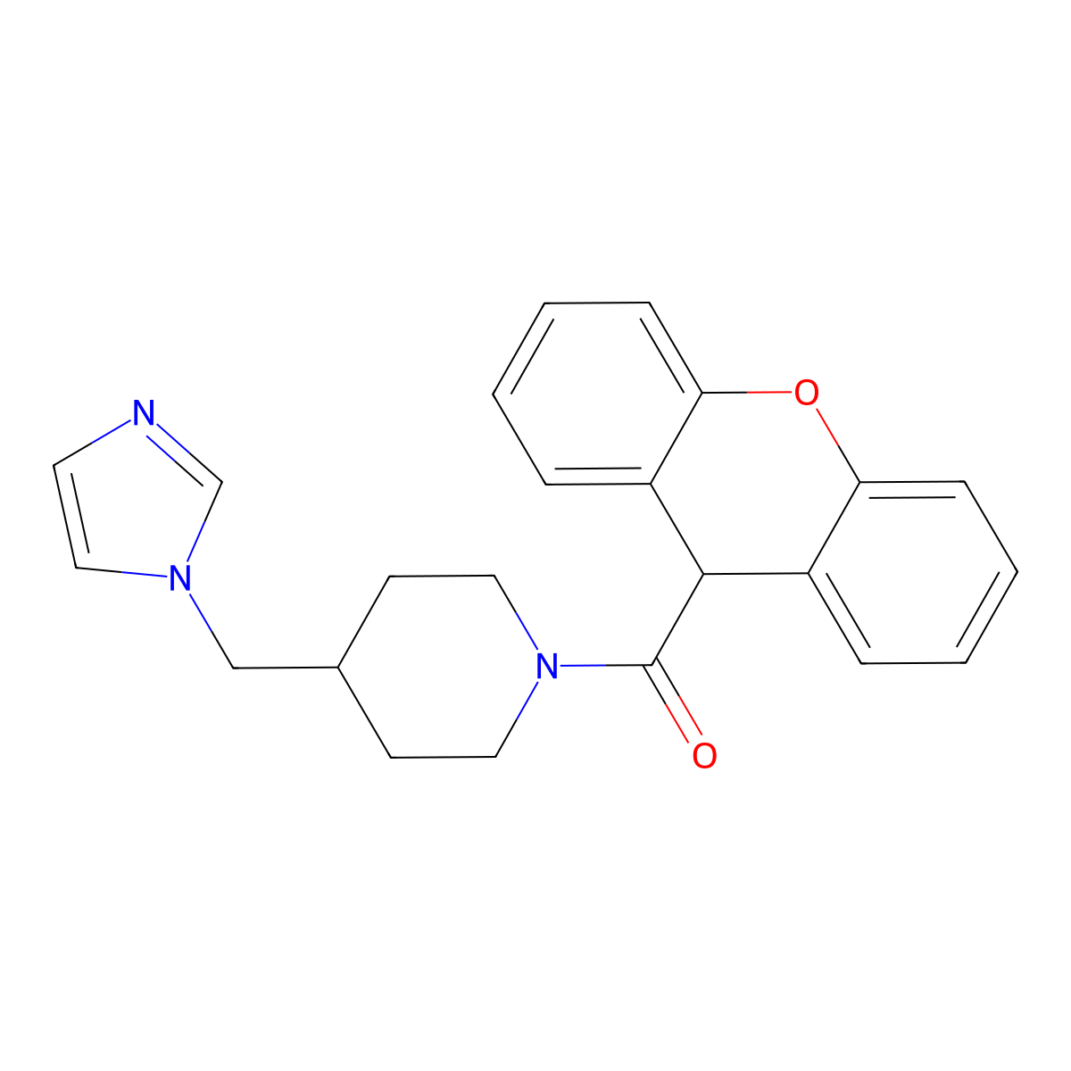(4-((1H-imidazol-1-yl)methyl)piperidin-1-yl)(9H-xanthen-9-yl)methanone molecular structure, CAS 1286697-41-3