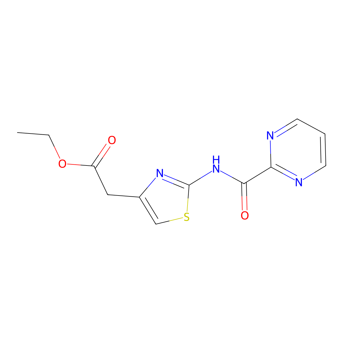 Ethyl 2-(2-(pyrimidine-2-carboxamido)thiazol-4-yl)acetate molecular structure, CAS 1286697-43-5