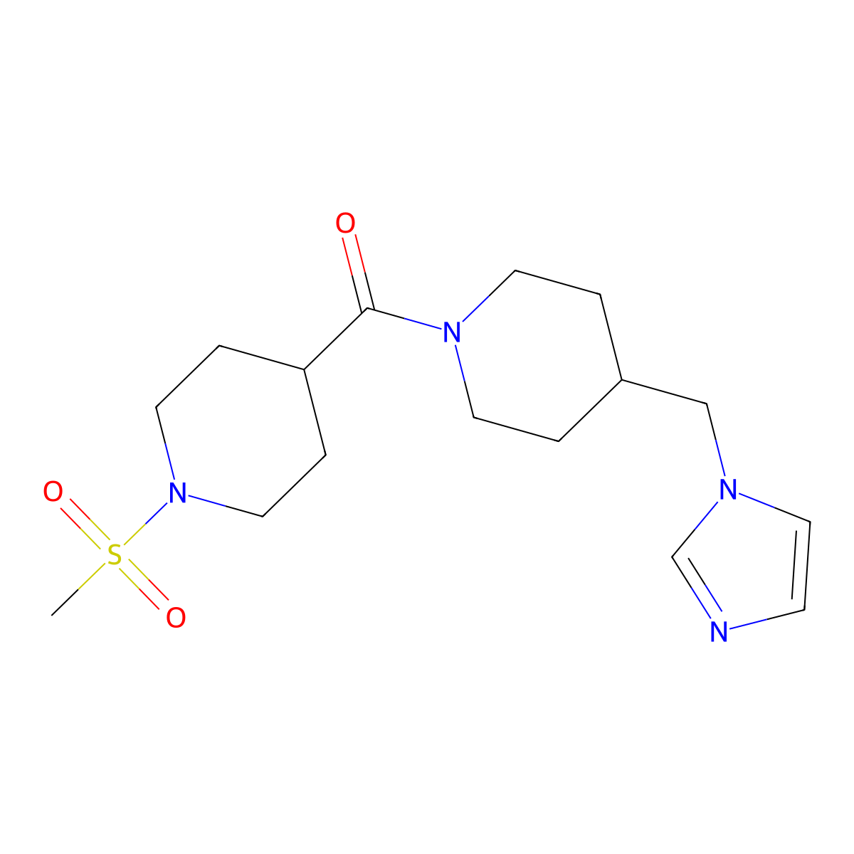 (4-((1H-imidazol-1-yl)methyl)piperidin-1-yl)(1-(methylsulfonyl)piperidin-4-yl)methanone molecular structure, CAS 1286697-47-9