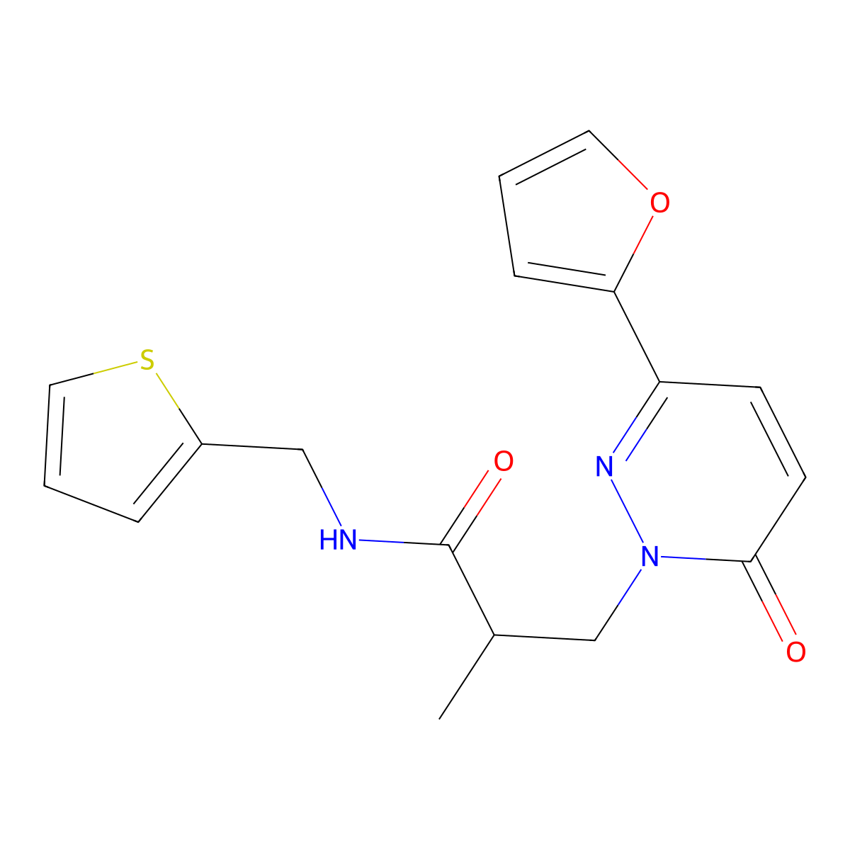 3-(3-(furan-2-yl)-6-oxopyridazin-1(6H)-yl)-2-methyl-N-(thiophen-2-ylmethyl)propanamide molecular structure, CAS 1286697-53-7