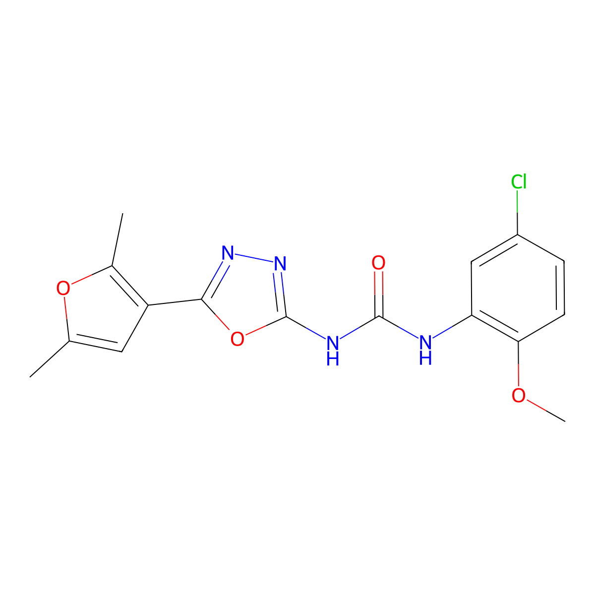 1-(5-Chloro-2-methoxyphenyl)-3-[5-(2,5-dimethylfuran-3-yl)-1,3,4-oxadiazol-2-yl]urea molecular structure, CAS 1286697-54-8