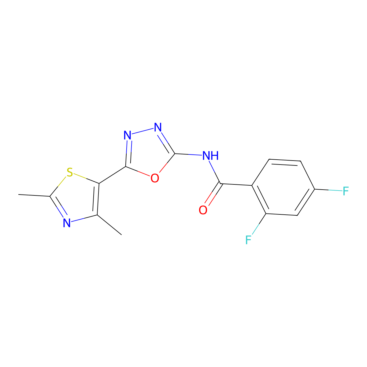 N-(5-(2,4-dimethylthiazol-5-yl)-1,3,4-oxadiazol-2-yl)-2,4-difluorobenzamide molecular structure, CAS 1286697-58-2