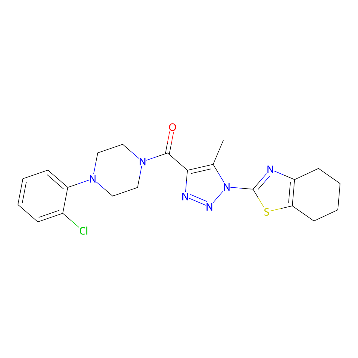 (4-(2-chlorophenyl)piperazin-1-yl)(5-methyl-1-(4,5,6,7-tetrahydrobenzo[d]thiazol-2-yl)-1H-1,2,3-triazol-4-yl)methanone molecular structure, CAS 1286697-59-3