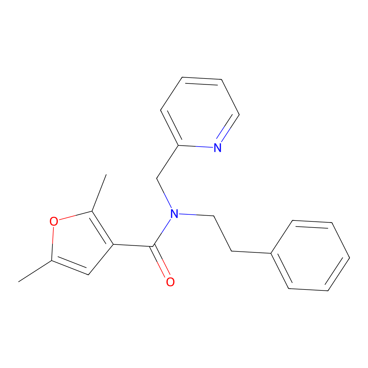2,5-dimethyl-N-phenethyl-N-(pyridin-2-ylmethyl)furan-3-carboxamide molecular structure, CAS 1286697-60-6