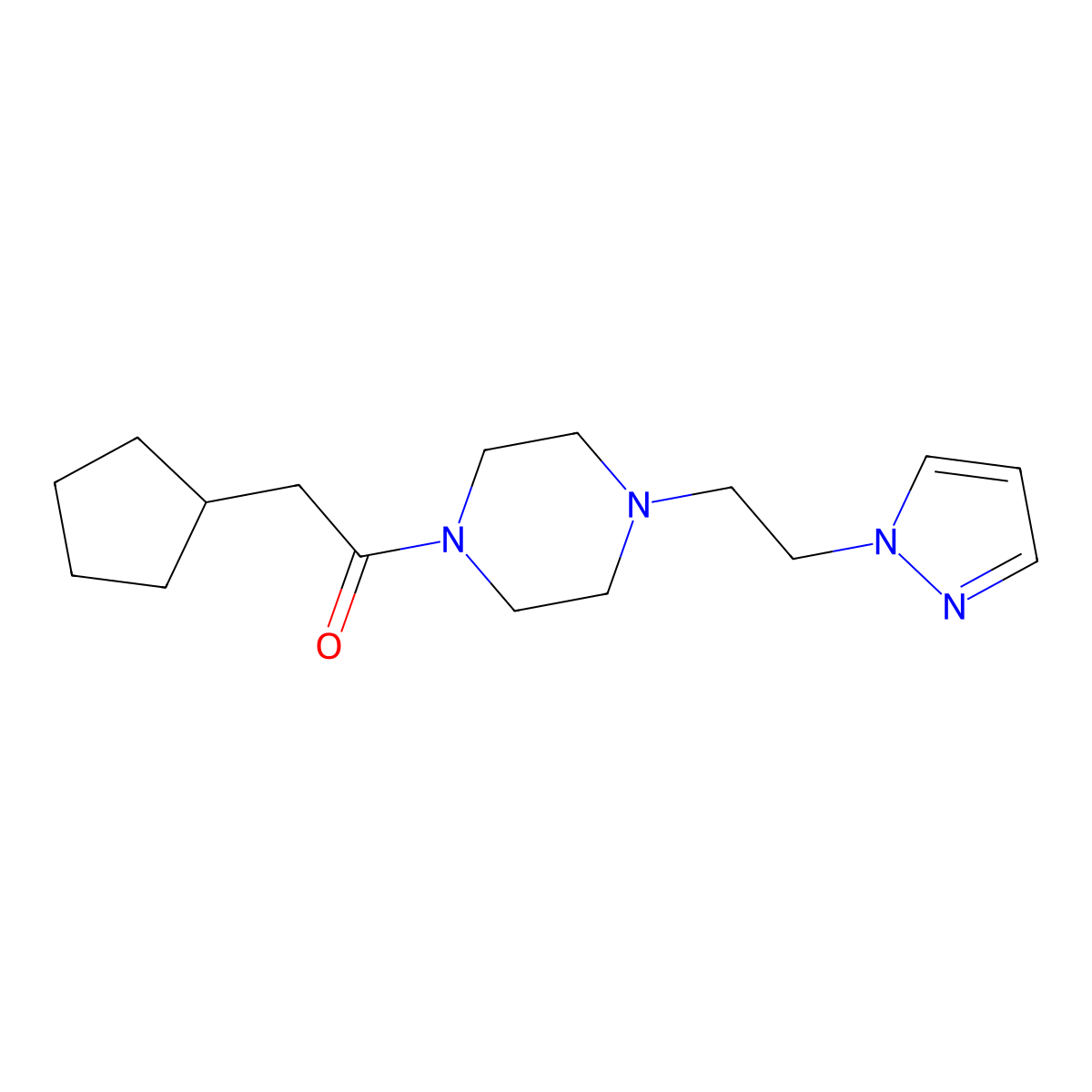 1-(4-(2-(1H-pyrazol-1-yl)ethyl)piperazin-1-yl)-2-cyclopentylethanone molecular structure, CAS 1286697-64-0