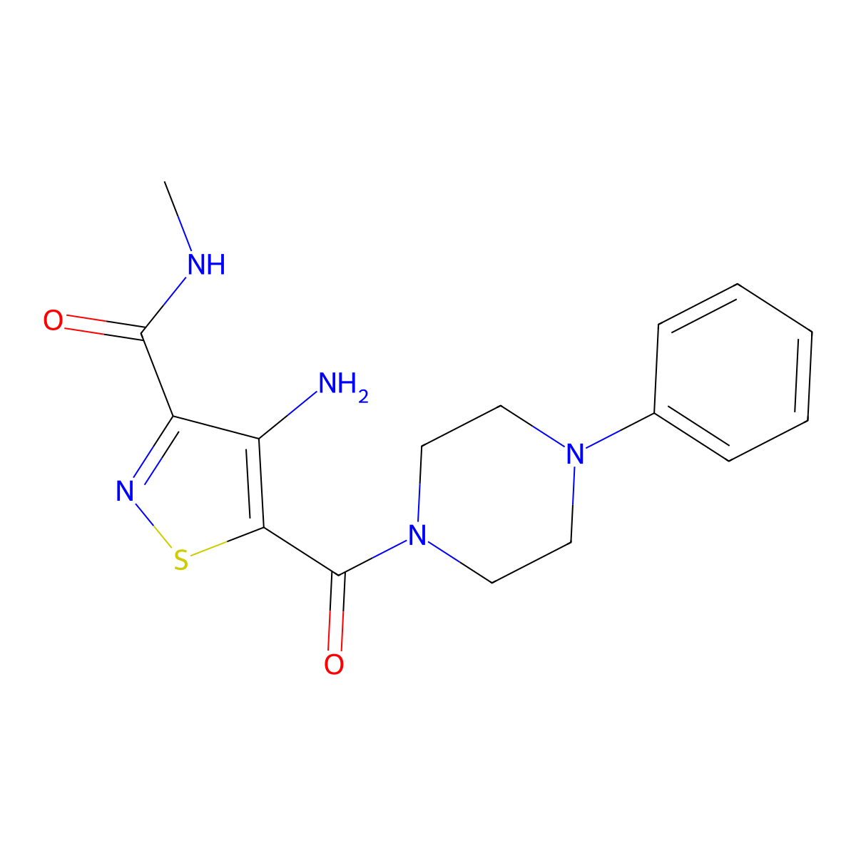 4-amino-N-methyl-5-(4-phenylpiperazine-1-carbonyl)isothiazole-3-carboxamide molecular structure, CAS 1286697-71-9
