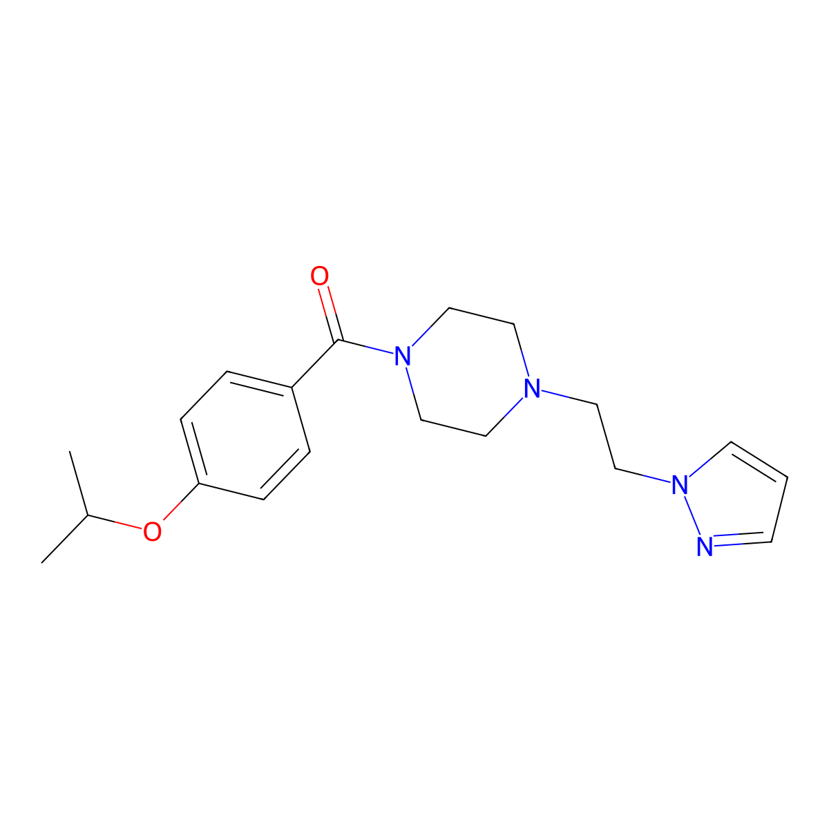 (4-(2-(1H-pyrazol-1-yl)ethyl)piperazin-1-yl)(4-isopropoxyphenyl)methanone molecular structure, CAS 1286697-74-2