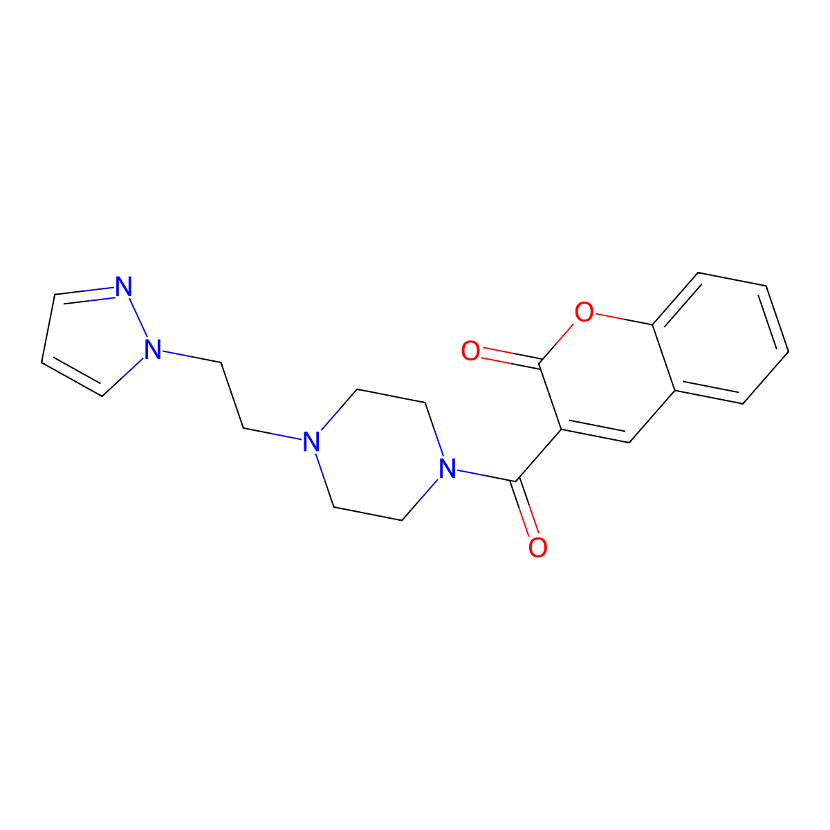 3-{4-[2-(1H-pyrazol-1-yl)ethyl]piperazine-1-carbonyl}-2H-chromen-2-one molecular structure, CAS 1286697-84-4