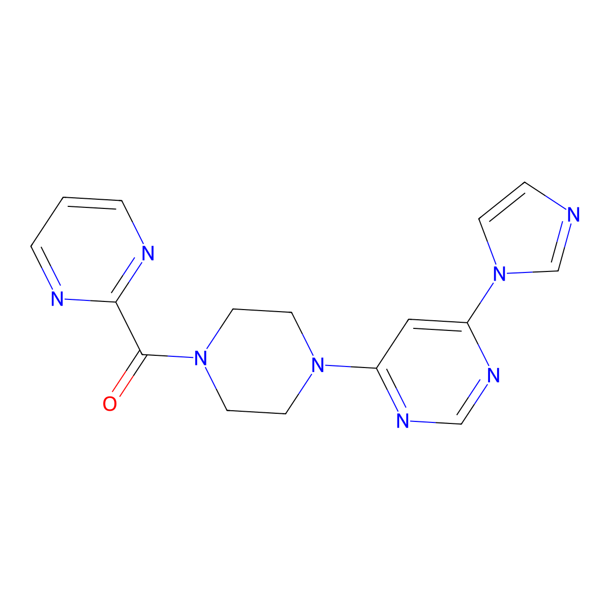 (4-(6-(1H-imidazol-1-yl)pyrimidin-4-yl)piperazin-1-yl)(pyrimidin-2-yl)methanone molecular structure, CAS 1286697-98-0