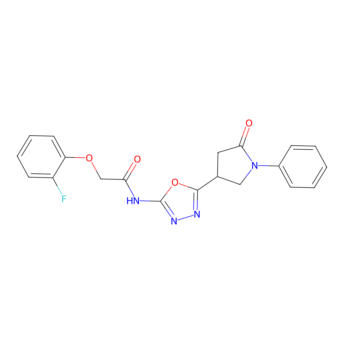 2-(2-fluorophenoxy)-N-[5-(5-oxo-1-phenylpyrrolidin-3-yl)-1,3,4-oxadiazol-2-yl]acetamide molecular structure, CAS 1286698-01-8