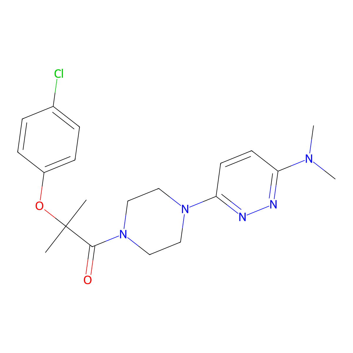 2-(4-Chlorophenoxy)-1-(4-(6-(dimethylamino)pyridazin-3-yl)piperazin-1-yl)-2-methylpropan-1-one molecular structure, CAS 1286698-13-2
