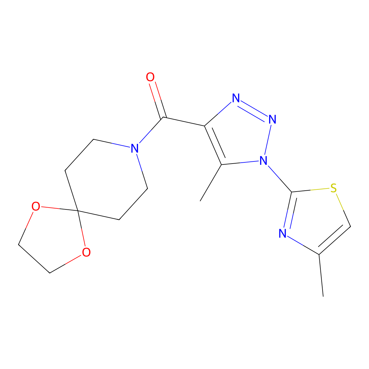 (5-methyl-1-(4-methylthiazol-2-yl)-1H-1,2,3-triazol-4-yl)(1,4-dioxa-8-azaspiro[4.5]decan-8-yl)methanone molecular structure, CAS 1286698-16-5