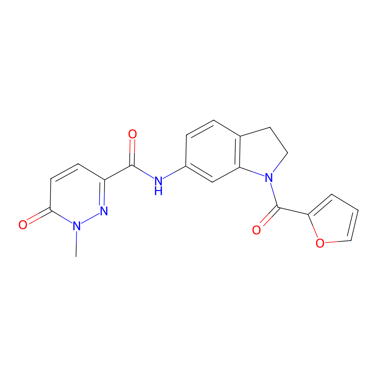 N-(1-(furan-2-carbonyl)indolin-6-yl)-1-methyl-6-oxo-1,6-dihydropyridazine-3-carboxamide molecular structure, CAS 1286698-23-4