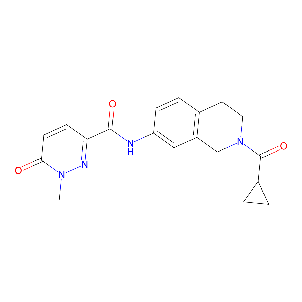 N-(2-(cyclopropanecarbonyl)-1,2,3,4-tetrahydroisoquinolin-7-yl)-1-methyl-6-oxo-1,6-dihydropyridazine-3-carboxamide molecular structure, CAS 1286698-26-7