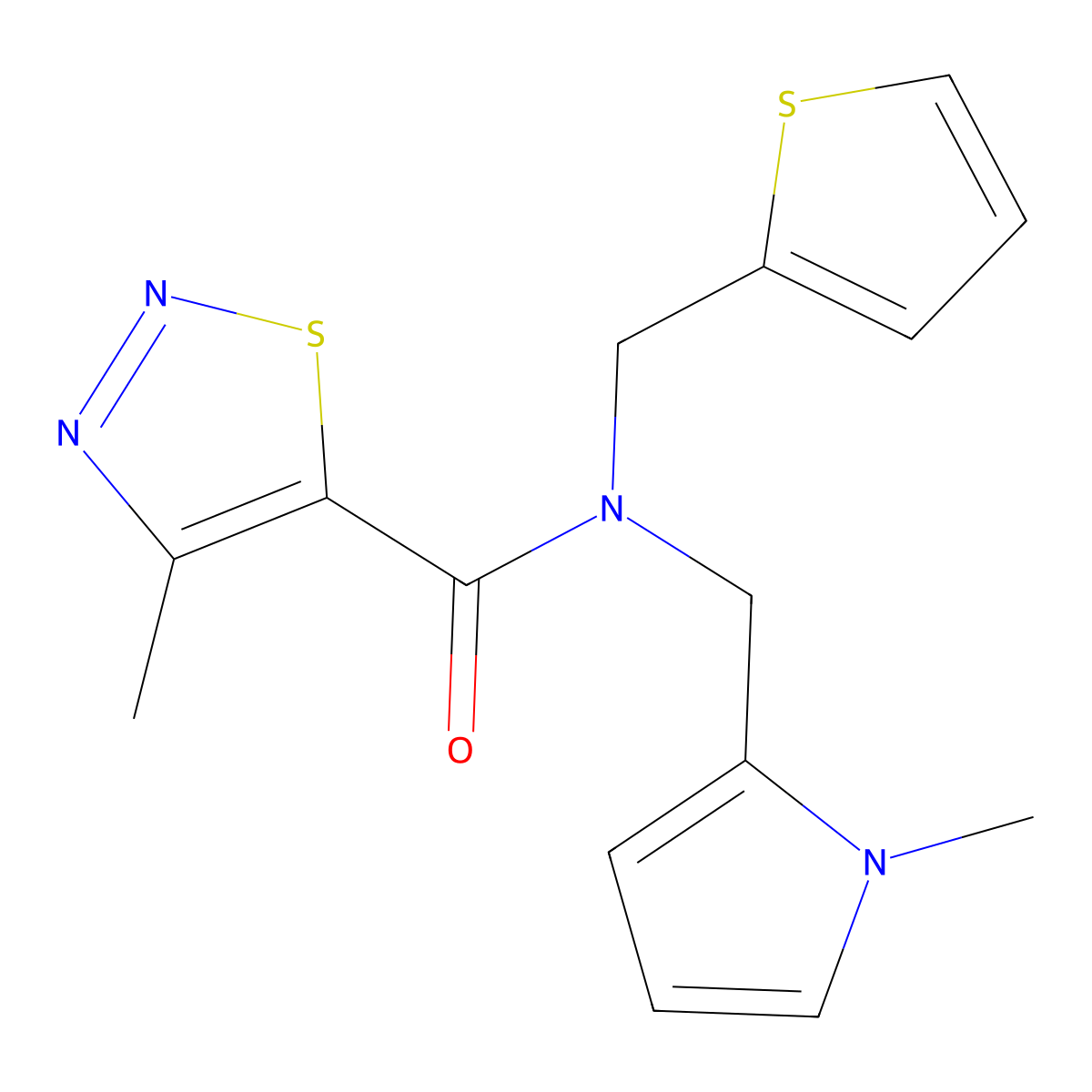 4-methyl-N-((1-methyl-1H-pyrrol-2-yl)methyl)-N-(thiophen-2-ylmethyl)-1,2,3-thiadiazole-5-carboxamide molecular structure, CAS 1286698-29-0