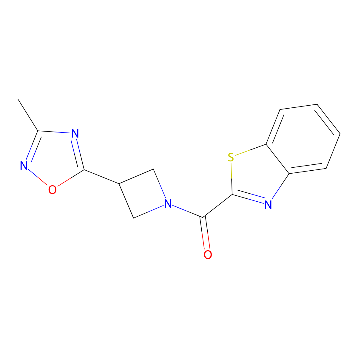 Benzo[d]thiazol-2-yl(3-(3-methyl-1,2,4-oxadiazol-5-yl)azetidin-1-yl)methanone molecular structure, CAS 1286698-30-3