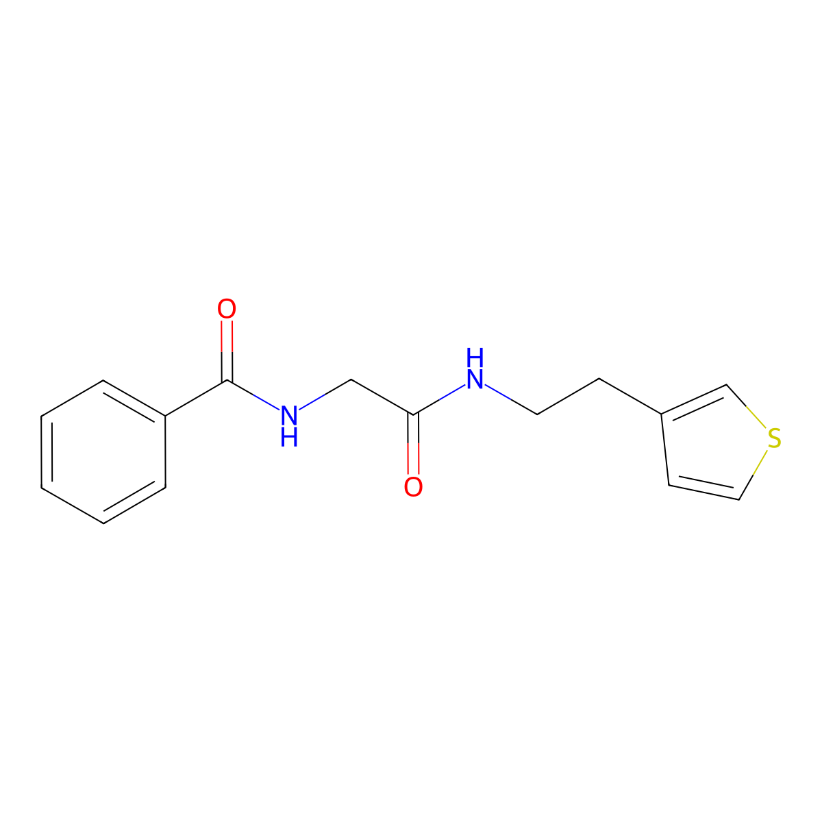 N-(2-oxo-2-((2-(thiophen-3-yl)ethyl)amino)ethyl)benzamide molecular structure, CAS 1286698-39-2
