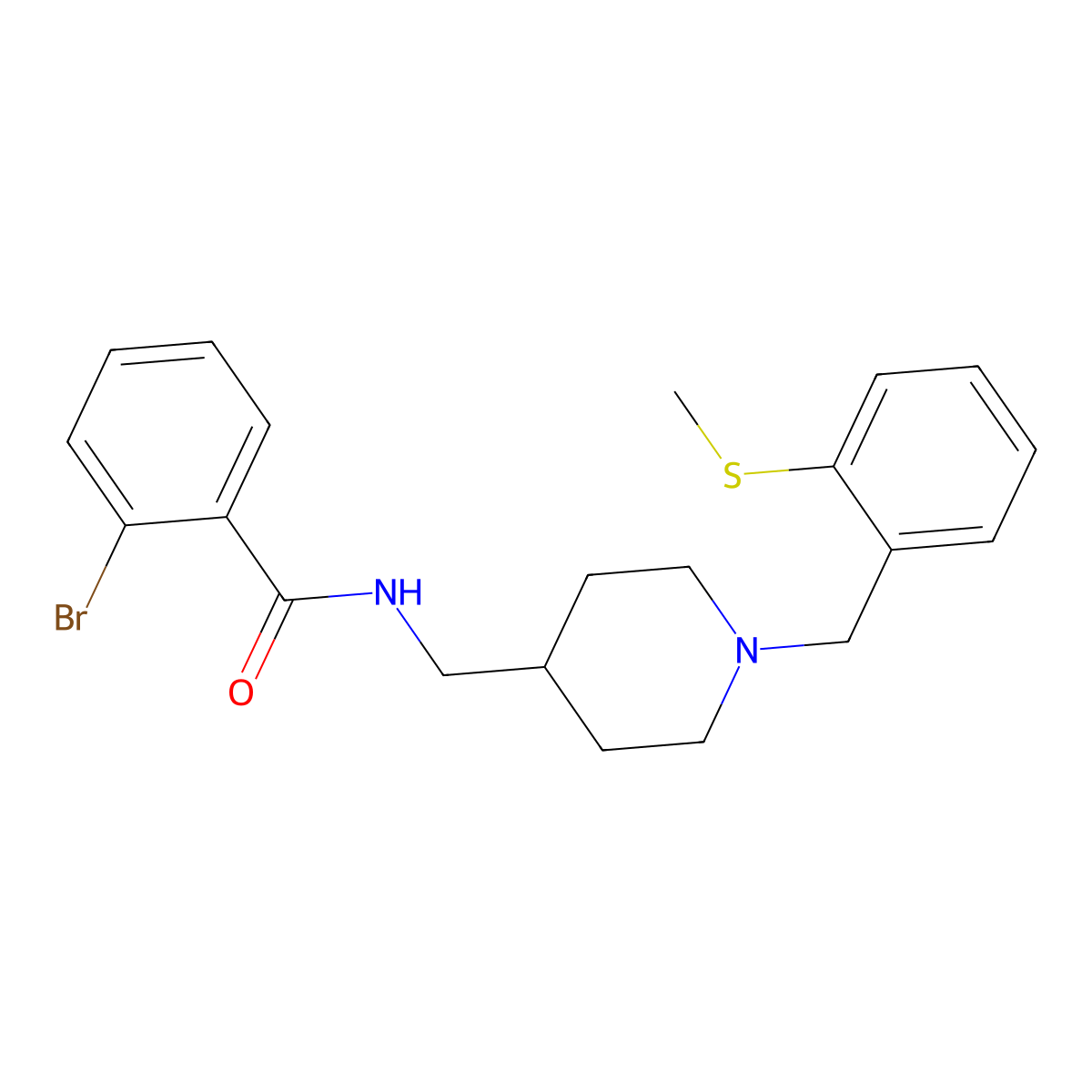 2-bromo-N-((1-(2-(methylthio)benzyl)piperidin-4-yl)methyl)benzamide molecular structure, CAS 1286698-43-8