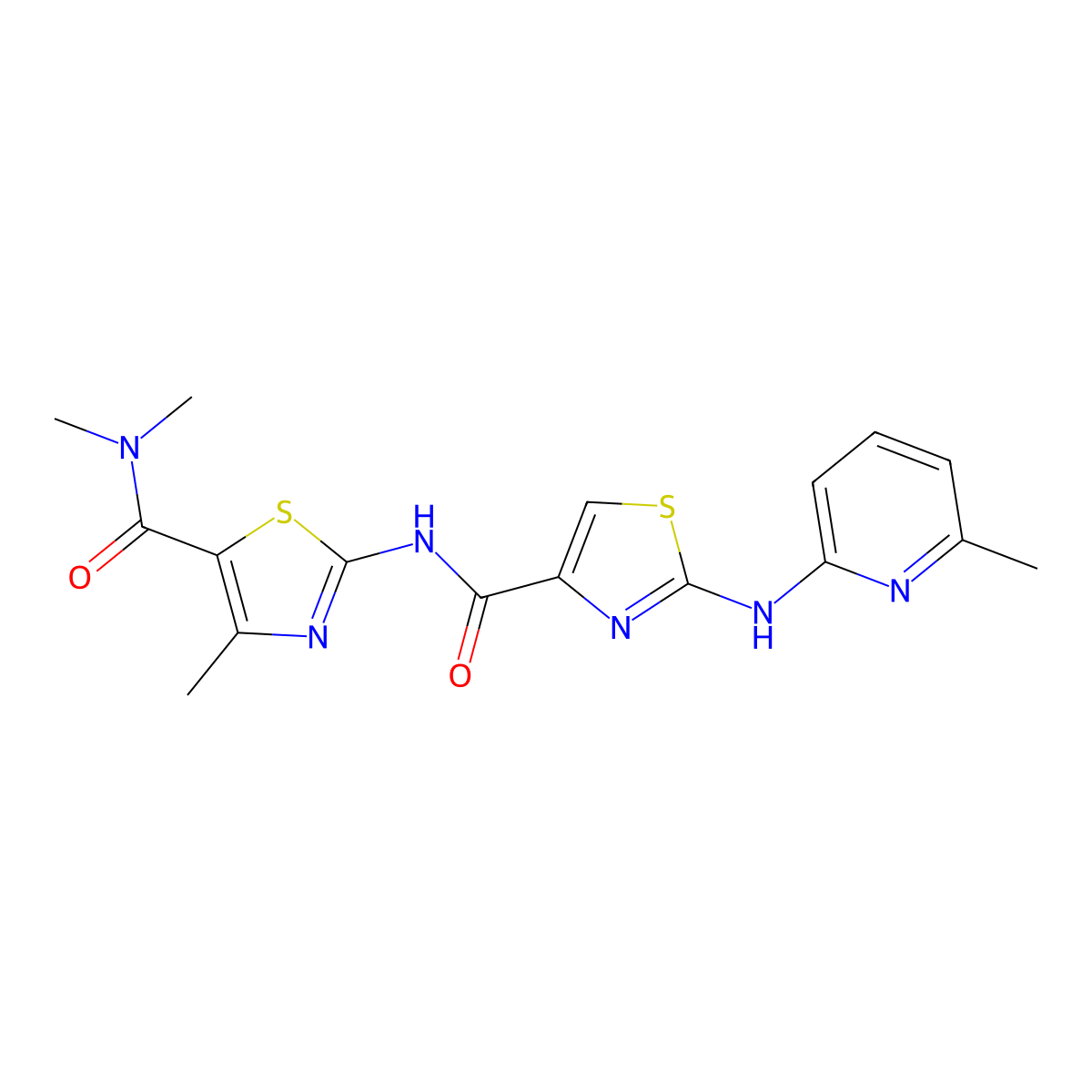 N-(5-(dimethylcarbamoyl)-4-methylthiazol-2-yl)-2-((6-methylpyridin-2-yl)amino)thiazole-4-carboxamide molecular structure, CAS 1286698-53-0