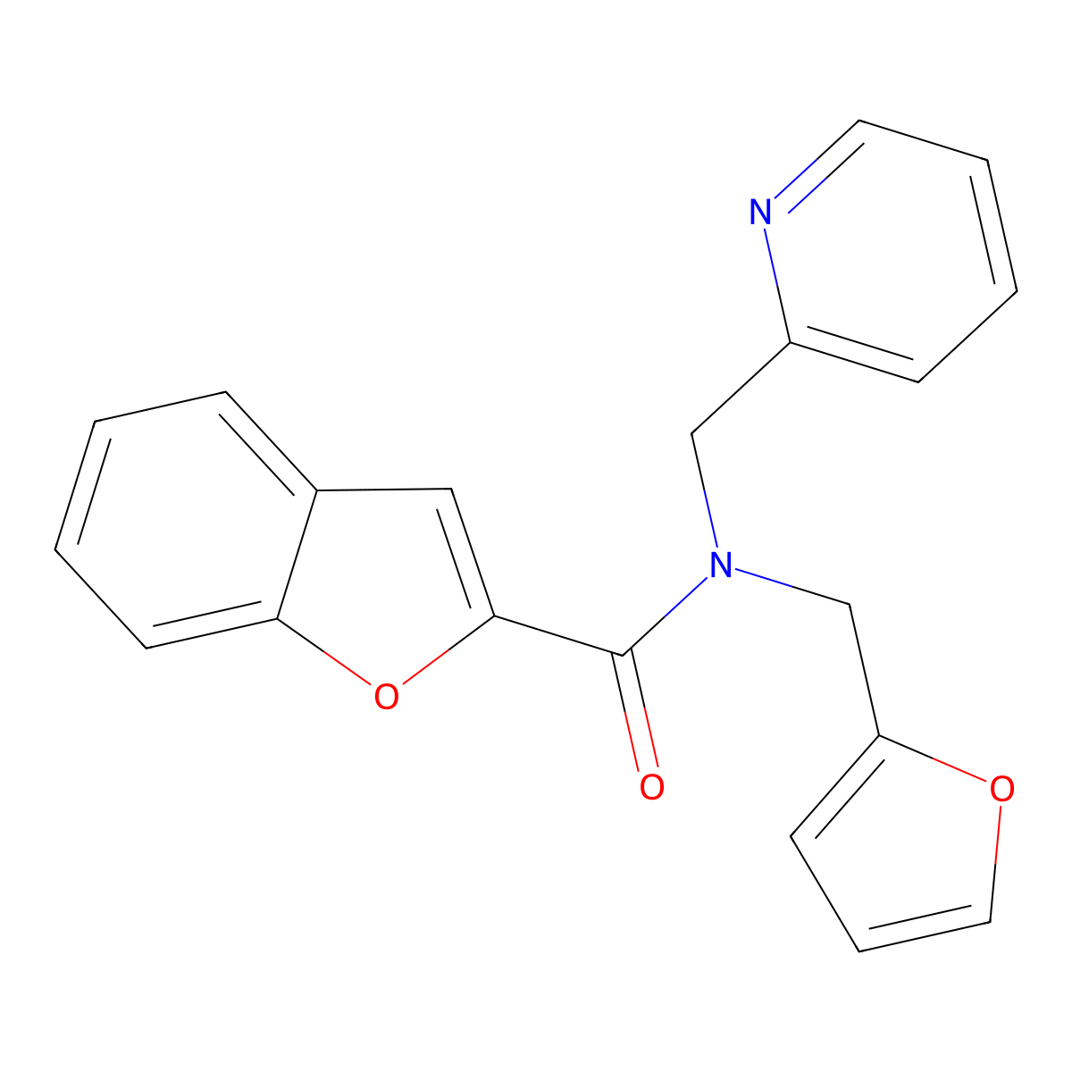 N-(furan-2-ylmethyl)-N-(pyridin-2-ylmethyl)benzofuran-2-carboxamide molecular structure, CAS 1286698-55-2