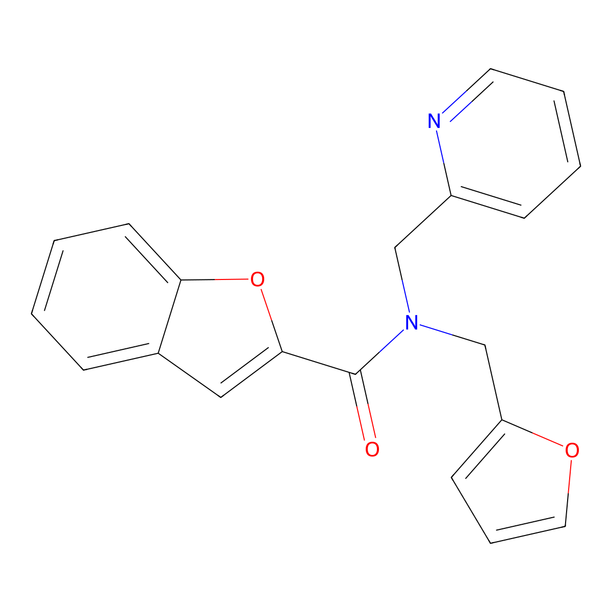 N-(furan-2-ylmethyl)-N-(pyridin-2-ylmethyl)benzofuran-2-carboxamide molecular structure, CAS 1286698-55-2