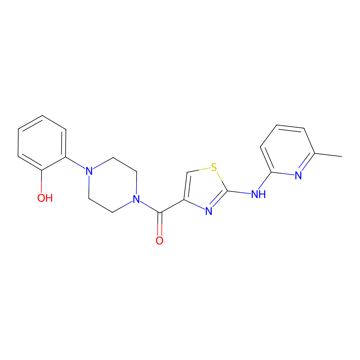 (4-(2-Hydroxyphenyl)piperazin-1-yl)(2-((6-methylpyridin-2-yl)amino)thiazol-4-yl)methanone molecular structure, CAS 1286698-77-8