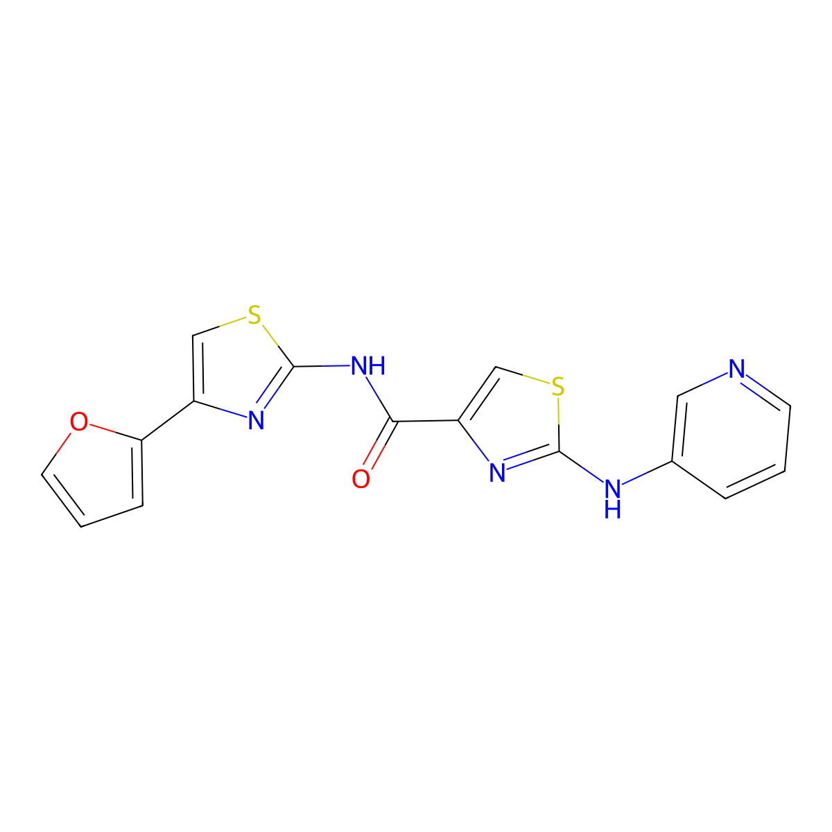 N-(4-(furan-2-yl)thiazol-2-yl)-2-(pyridin-3-ylamino)thiazole-4-carboxamide molecular structure, CAS 1286698-81-4
