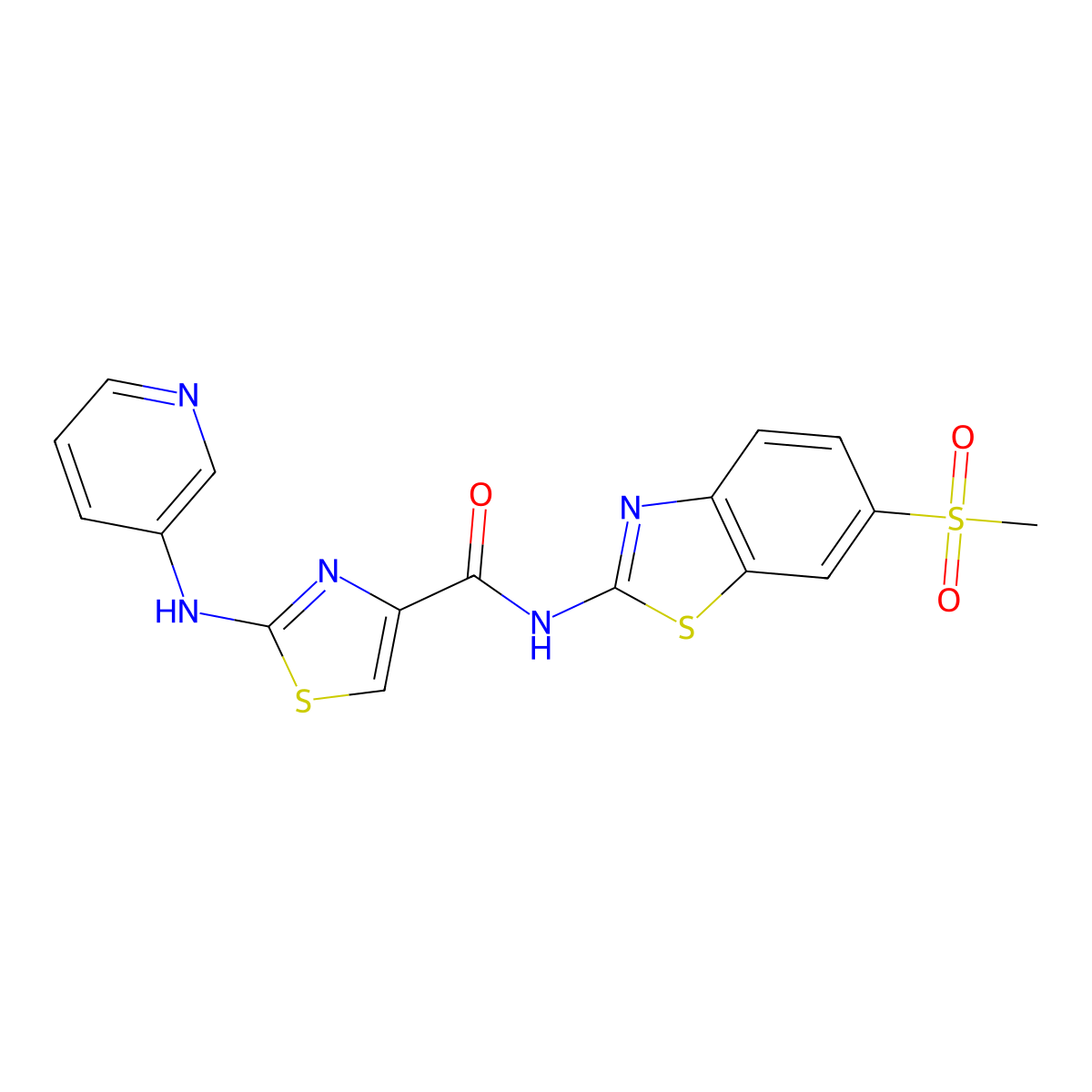 N-(6-(methylsulfonyl)benzo[d]thiazol-2-yl)-2-(pyridin-3-ylamino)thiazole-4-carboxamide molecular structure, CAS 1286698-83-6