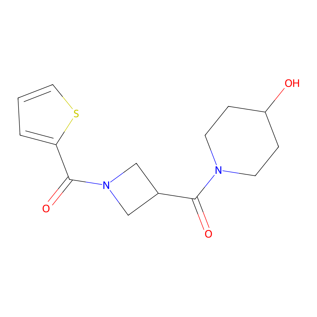 (4-Hydroxypiperidin-1-yl)(1-(thiophene-2-carbonyl)azetidin-3-yl)methanone molecular structure, CAS 1286698-84-7
