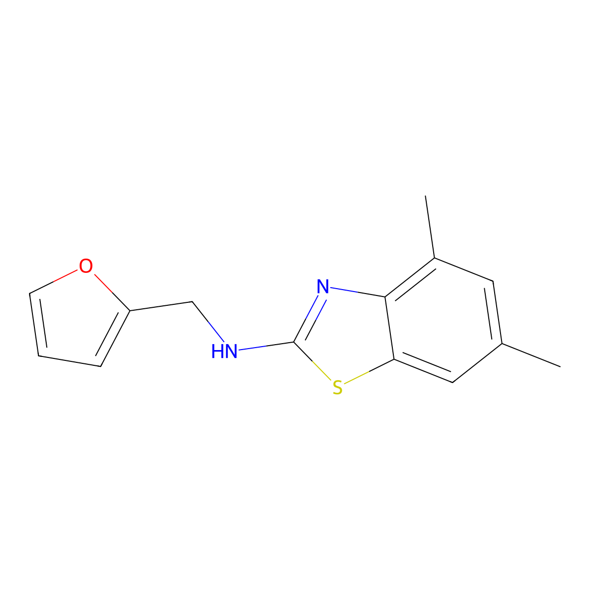N-(furan-2-ylmethyl)-4,6-dimethylbenzo[d]thiazol-2-amine molecular structure, CAS 1286698-88-1