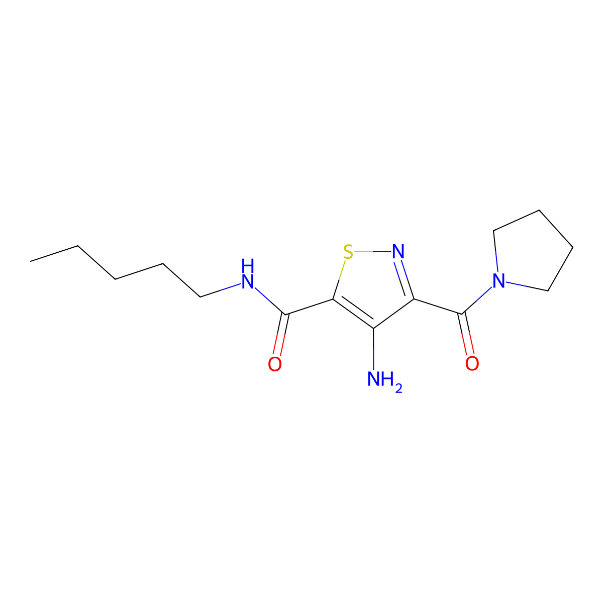 4-amino-N-pentyl-3-(pyrrolidine-1-carbonyl)isothiazole-5-carboxamide molecular structure, CAS 1286699-01-1