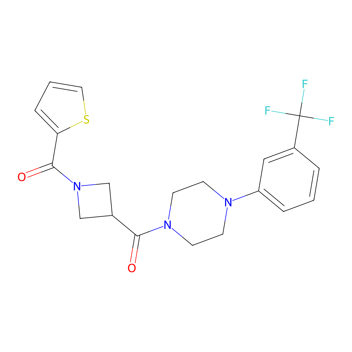 1-[1-(Thiophene-2-carbonyl)azetidine-3-carbonyl]-4-[3-(trifluoromethyl)phenyl]piperazine molecular structure, CAS 1286699-03-3