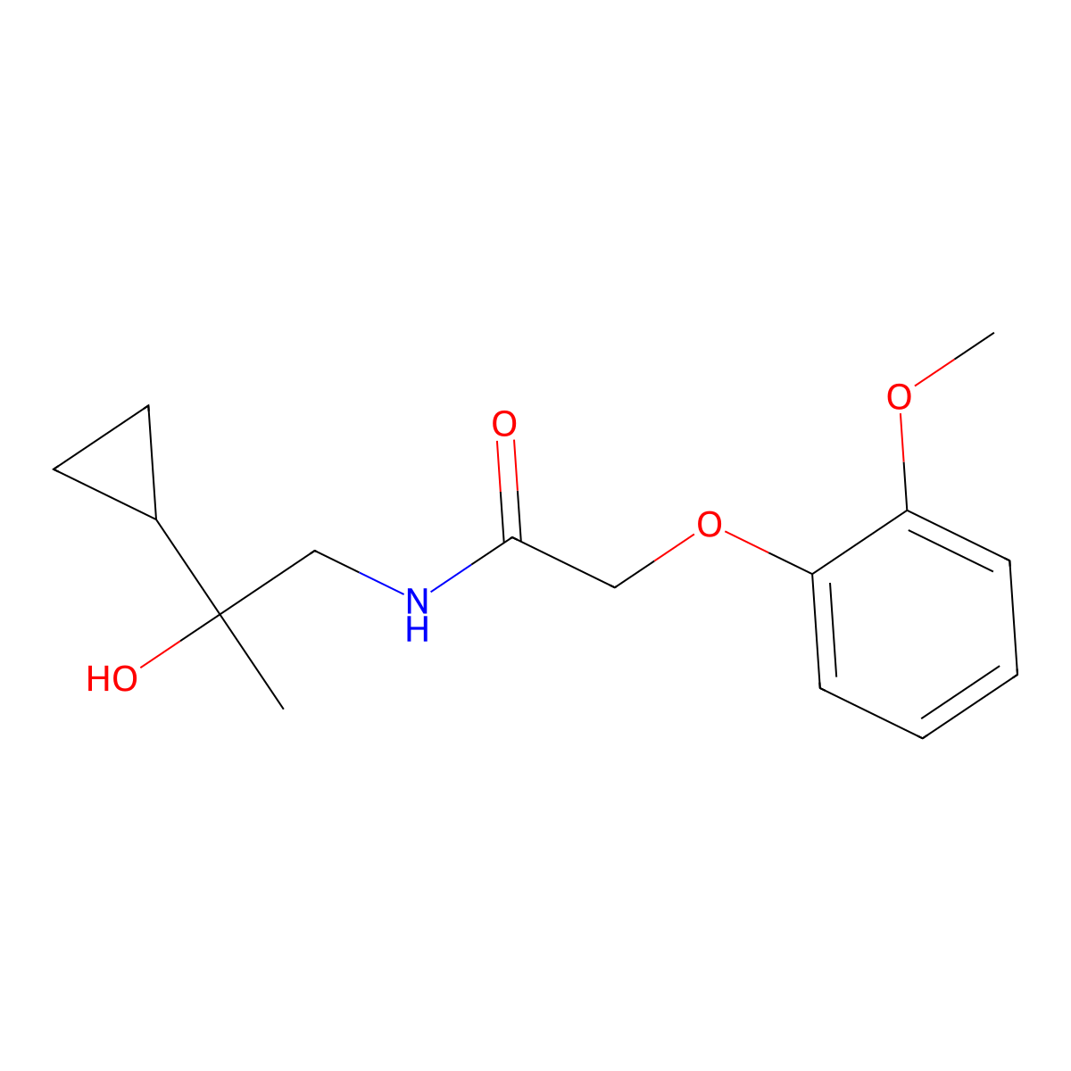 N-(2-cyclopropyl-2-hydroxypropyl)-2-(2-methoxyphenoxy)acetamide molecular structure, CAS 1286699-05-5