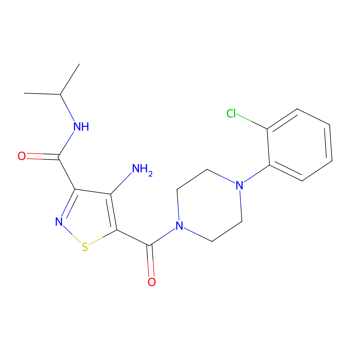 4-amino-5-[4-(2-chlorophenyl)piperazine-1-carbonyl]-N-(propan-2-yl)-1,2-thiazole-3-carboxamide molecular structure, CAS 1286699-07-7