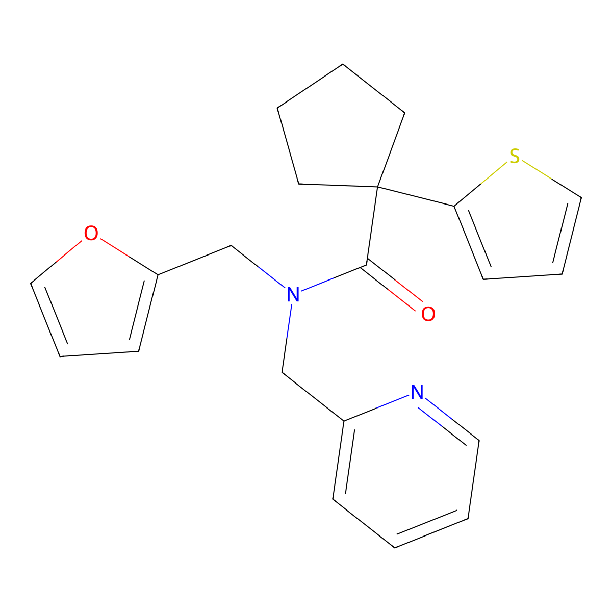 N-(furan-2-ylmethyl)-N-(pyridin-2-ylmethyl)-1-(thiophen-2-yl)cyclopentanecarboxamide molecular structure, CAS 1286699-11-3