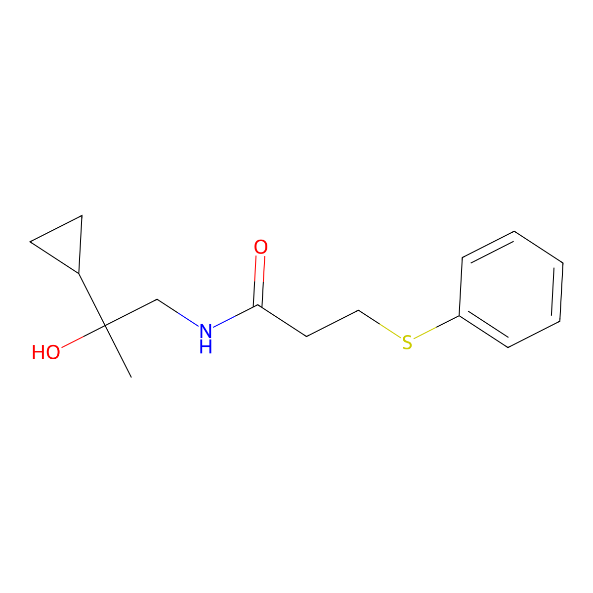 N-(2-cyclopropyl-2-hydroxypropyl)-3-(phenylthio)propanamide molecular structure, CAS 1286699-12-4