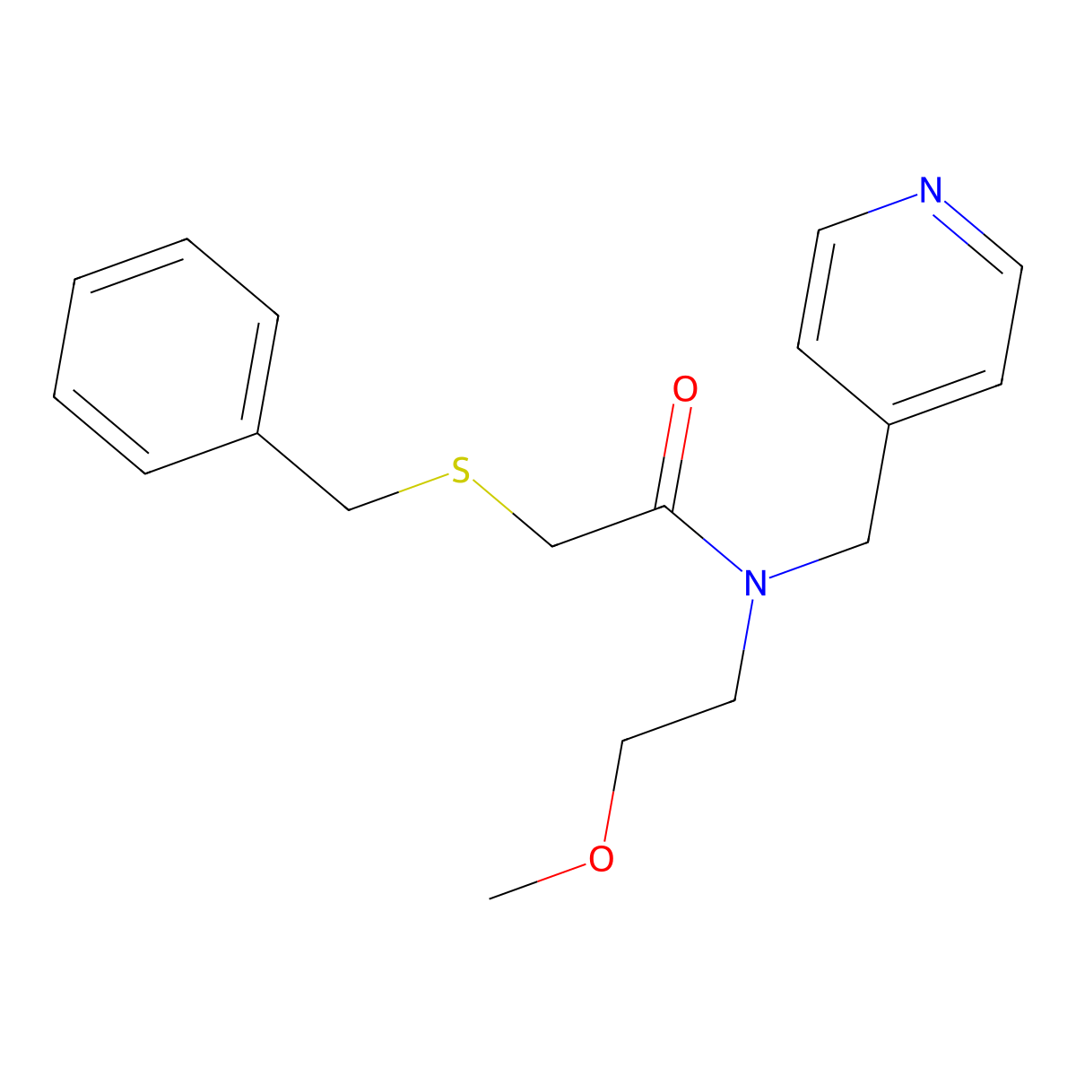 2-(benzylthio)-N-(2-methoxyethyl)-N-(pyridin-4-ylmethyl)acetamide molecular structure, CAS 1286699-17-9