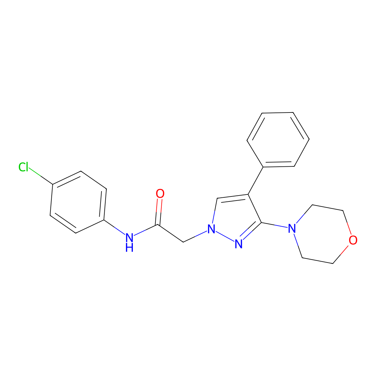 N-(4-chlorophenyl)-2-(3-morpholino-4-phenyl-1H-pyrazol-1-yl)acetamide molecular structure, CAS 1286699-21-5