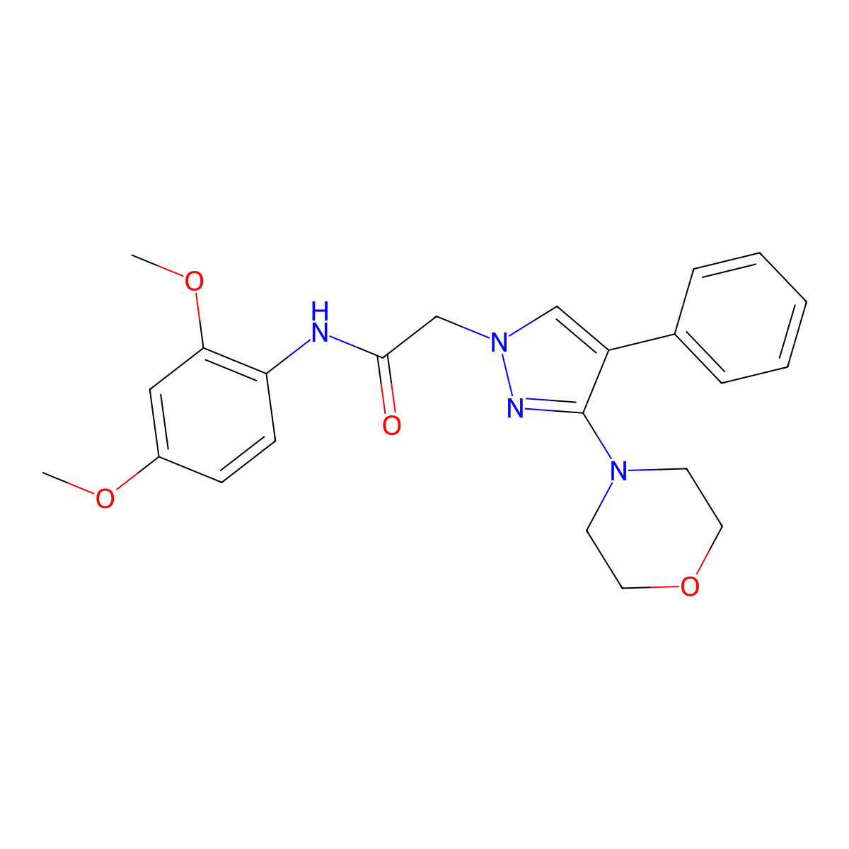 N-(2,4-dimethoxyphenyl)-2-(3-morpholino-4-phenyl-1H-pyrazol-1-yl)acetamide molecular structure, CAS 1286699-29-3