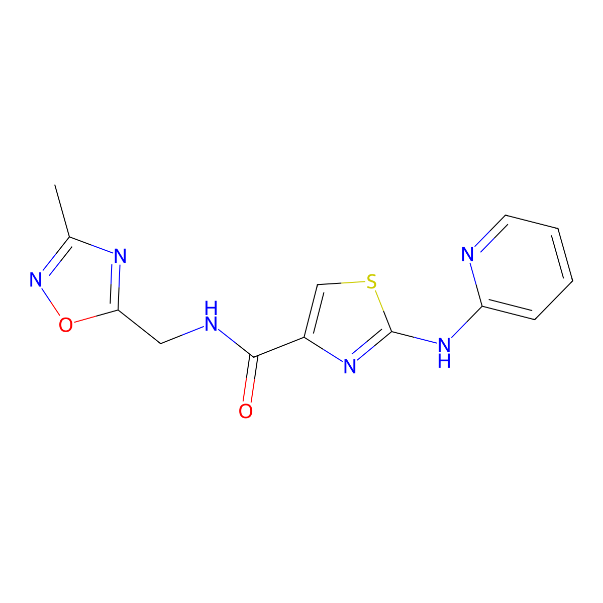 N-((3-methyl-1,2,4-oxadiazol-5-yl)methyl)-2-(pyridin-2-ylamino)thiazole-4-carboxamide molecular structure, CAS 1286699-30-6