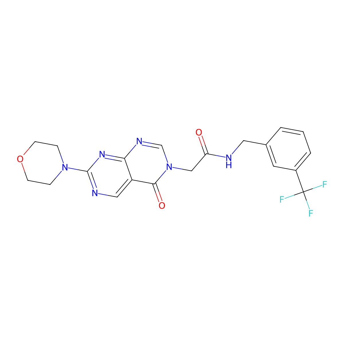 2-(7-morpholino-4-oxopyrimido[4,5-d]pyrimidin-3(4H)-yl)-N-(3-(trifluoromethyl)benzyl)acetamide molecular structure, CAS 1286699-48-6