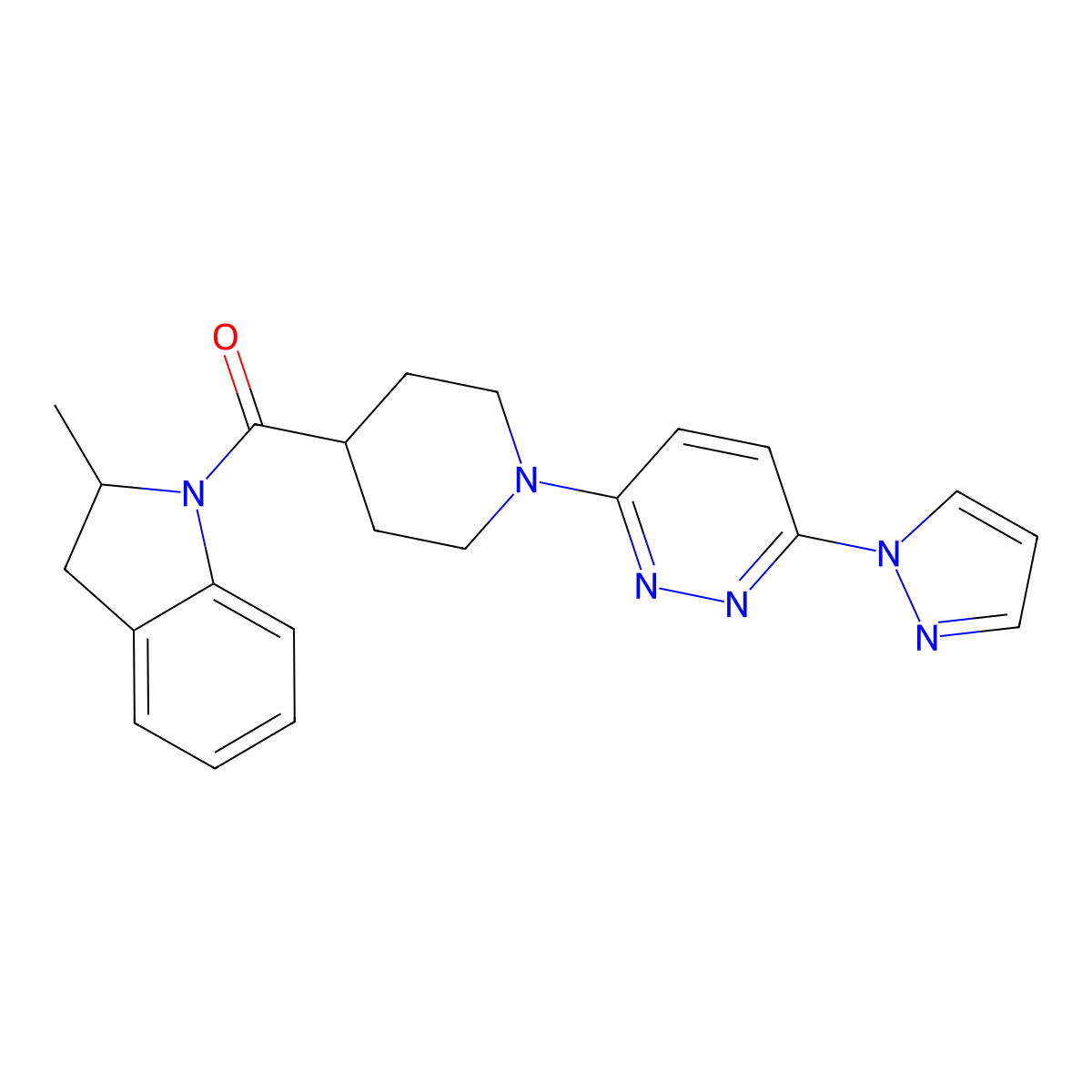 (1-(6-(1H-pyrazol-1-yl)pyridazin-3-yl)piperidin-4-yl)(2-methylindolin-1-yl)methanone molecular structure, CAS 1286699-49-7