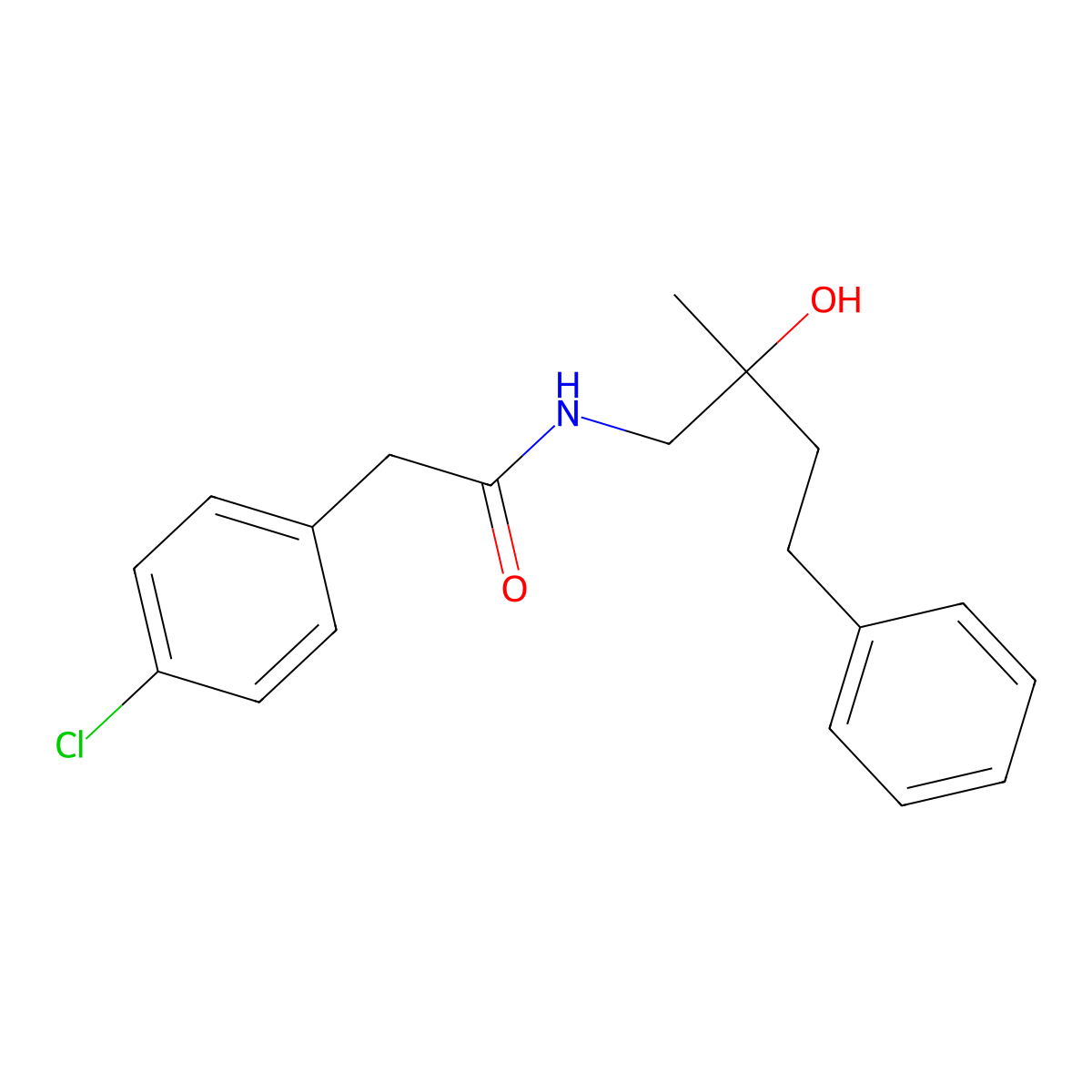 2-(4-chlorophenyl)-N-(2-hydroxy-2-methyl-4-phenylbutyl)acetamide molecular structure, CAS 1286699-53-3