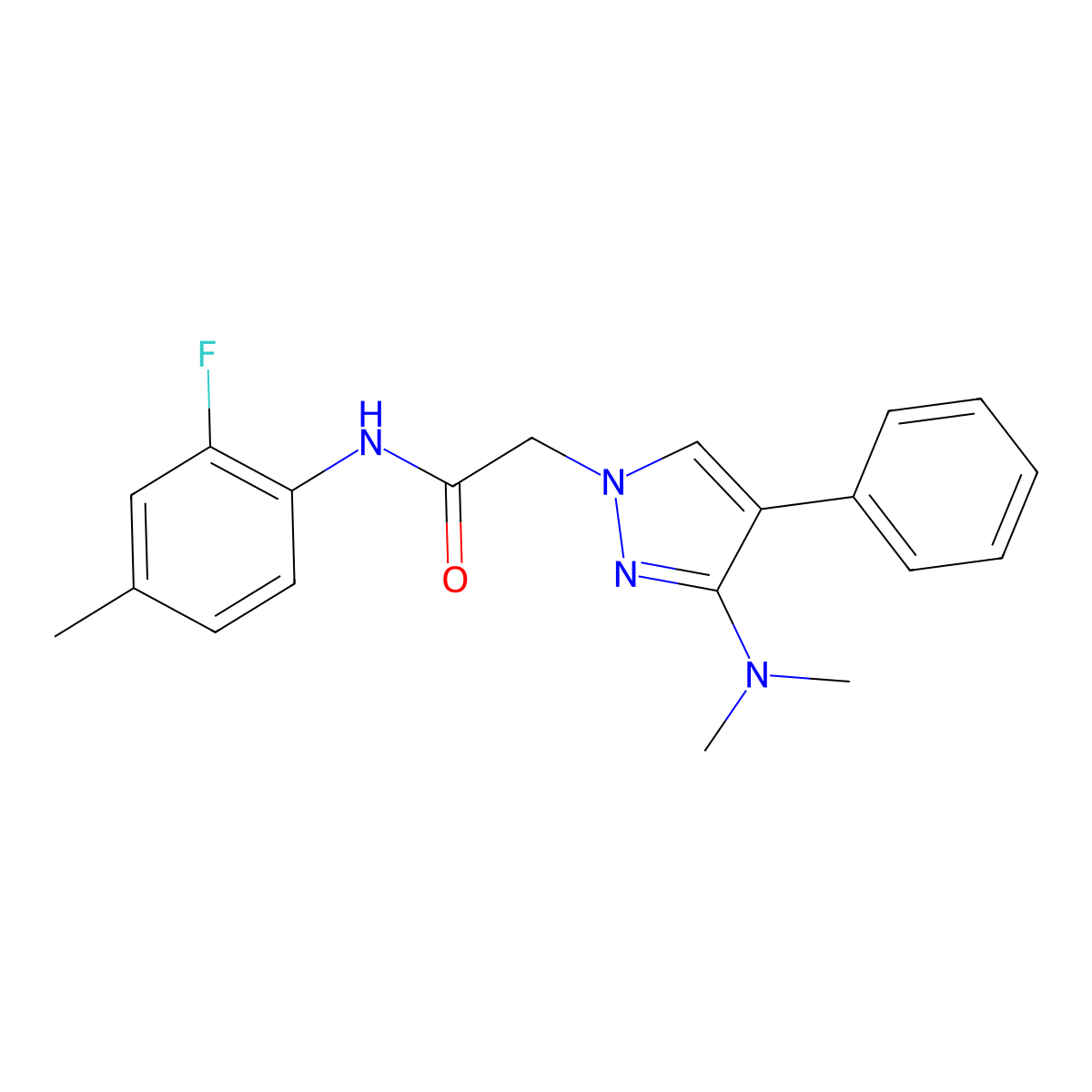 2-[3-(dimethylamino)-4-phenyl-1H-pyrazol-1-yl]-N-(2-fluoro-4-methylphenyl)acetamide molecular structure, CAS 1286699-54-4