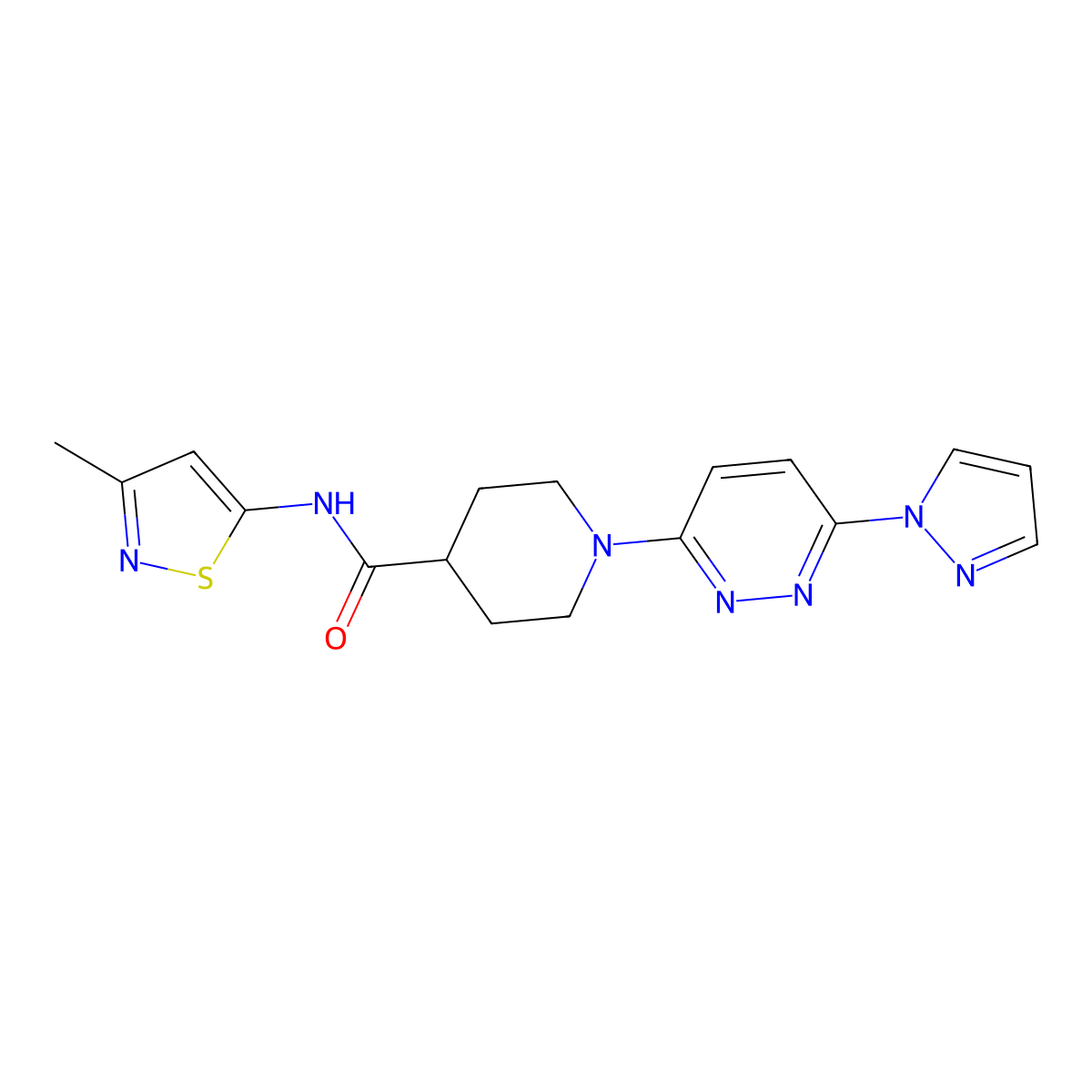 1-(6-(1H-pyrazol-1-yl)pyridazin-3-yl)-N-(3-methylisothiazol-5-yl)piperidine-4-carboxamide molecular structure, CAS 1286699-57-7